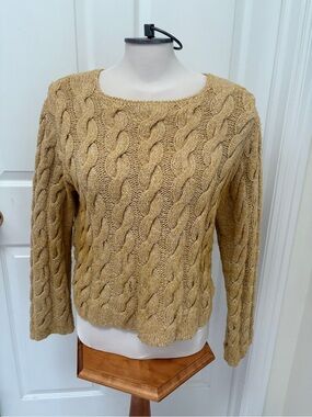 Cable Knit Scoop Neck Sweater in Camel ladies medium
